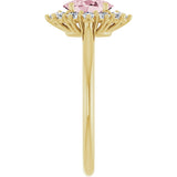 14K Gold Oval Natural Pink Morganite & Natural Diamond Halo-Style Ring – 7mm Stones - Yellow Gold - view 4
