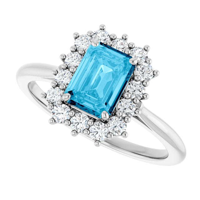 10K Gold Emerald Lab-Grown Diamond Halo-Style Ring - White Gold - view 5