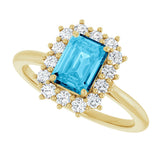 10K Gold Emerald Lab-Grown Diamond Halo-Style Ring - Yellow Gold - view 5