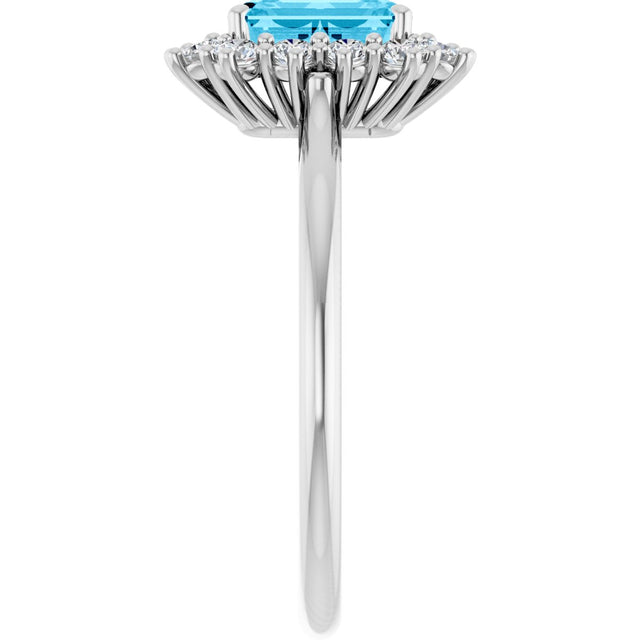 10K Gold Emerald Lab-Grown Diamond Halo-Style Ring - White Gold - view 4