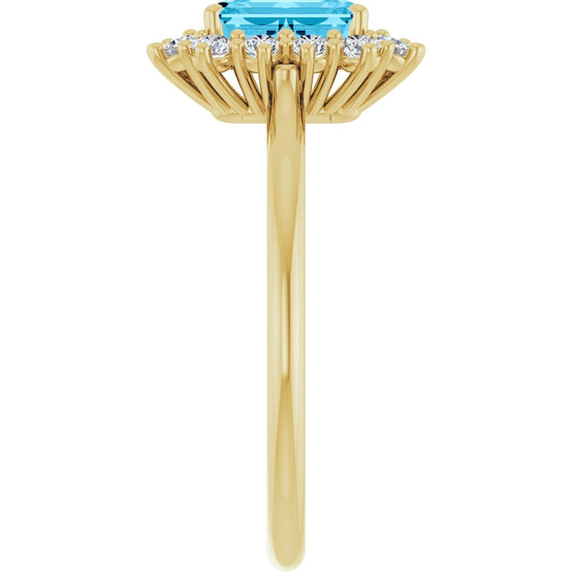 10K Gold Emerald Lab-Grown Diamond Halo-Style Ring - Yellow Gold - view 4