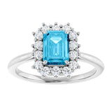 10K Gold Emerald Lab-Grown Diamond Halo-Style Ring - White Gold - view 3