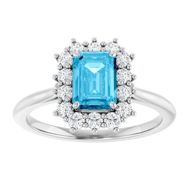 10K Gold Emerald Lab-Grown Diamond Halo-Style Ring - White Gold - view 3