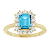 10K Gold Emerald Lab-Grown Diamond Halo-Style Ring - Yellow Gold - view 3