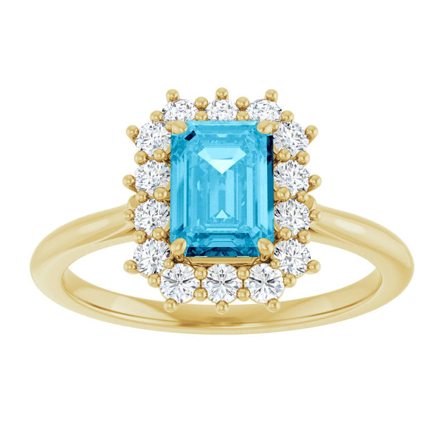 10K Gold Emerald Lab-Grown Diamond Halo-Style Ring - Yellow Gold - view 3