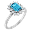 10K Gold Emerald Lab-Grown Diamond Halo-Style Ring - White Gold