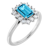 10K Gold Emerald Lab-Grown Diamond Halo-Style Ring - White Gold