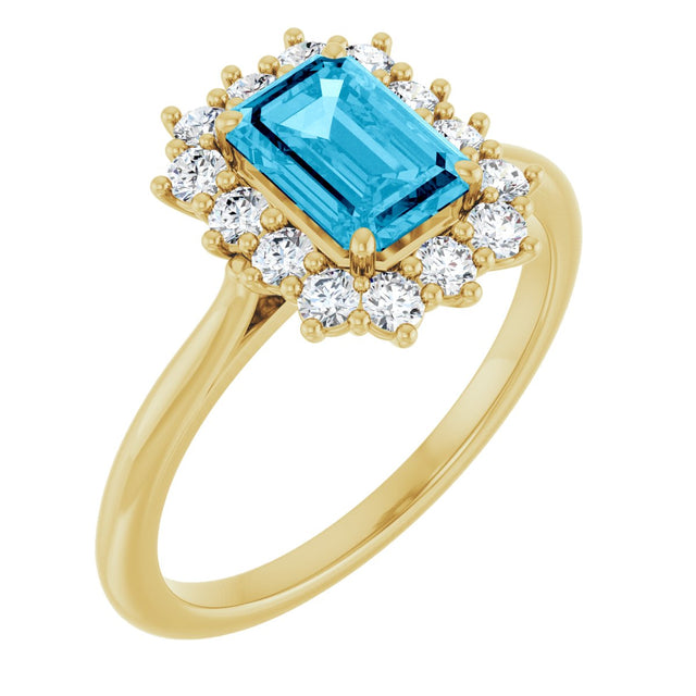10K Gold Emerald Lab-Grown Diamond Halo-Style Ring - Yellow Gold