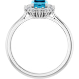 10K Gold Emerald Lab-Grown Diamond Halo-Style Ring - White Gold - view 2