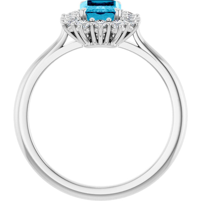 10K Gold Emerald Lab-Grown Diamond Halo-Style Ring - White Gold - view 2
