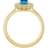 10K Gold Emerald Lab-Grown Diamond Halo-Style Ring - Yellow Gold - view 2