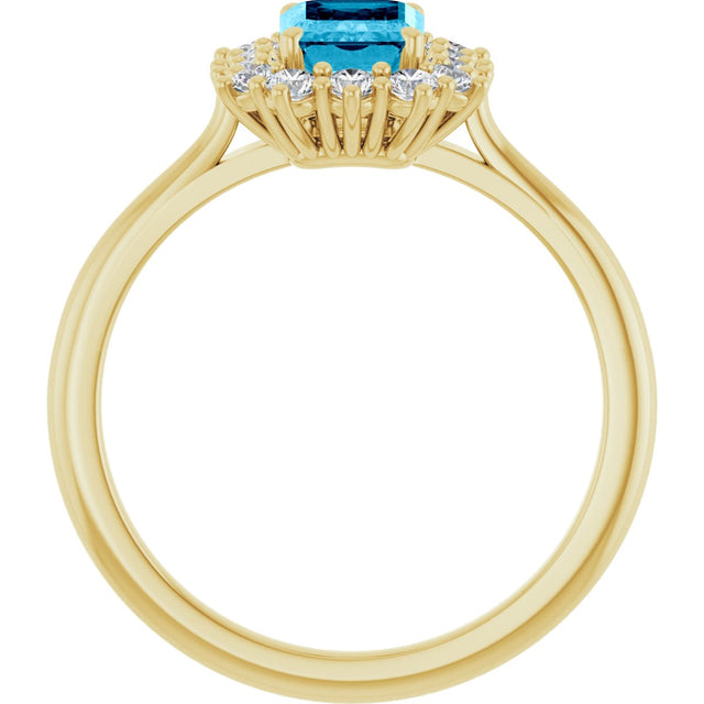 10K Gold Emerald Lab-Grown Diamond Halo-Style Ring - Yellow Gold - view 2