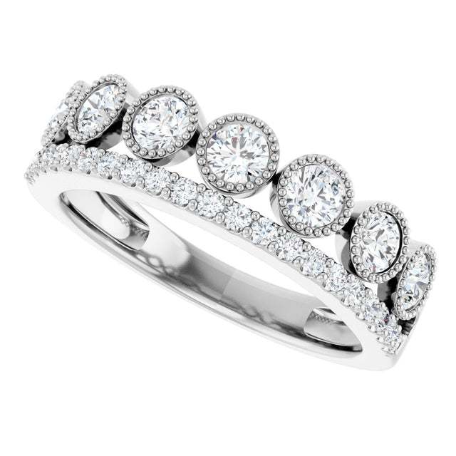 14K Gold Round Lab-Grown Diamond Granulated Ring - White Gold - view 15