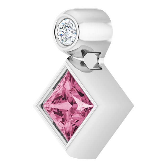14K Gold Oval Natural Pink Tourmaline Bezel-Set Necklace or Slide Pendant - White Gold - view 5
