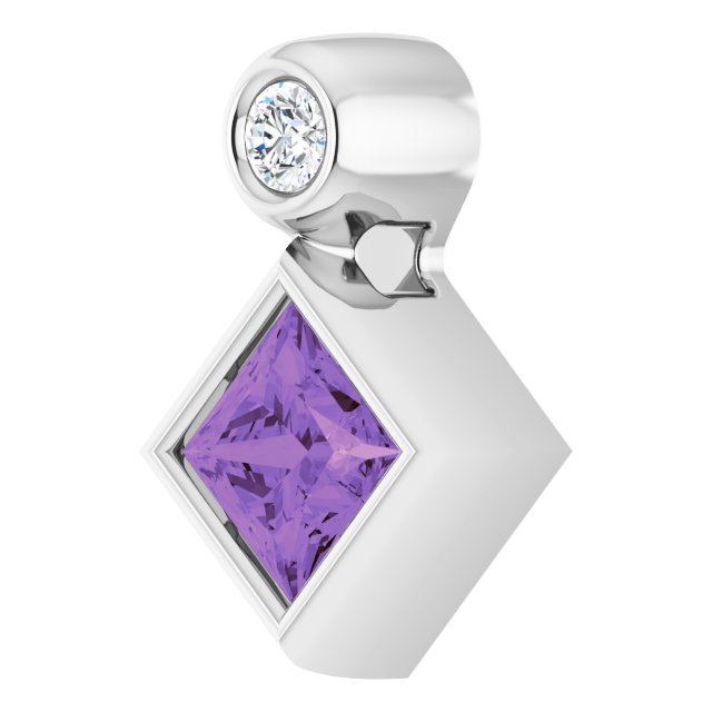 Platinum Oval Natural Amethyst Bezel-Set Necklace or Slide Pendant - view 5