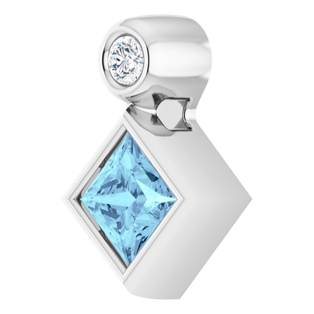 Platinum Oval Natural Aquamarine Bezel-Set Necklace or Slide Pendant - view 5