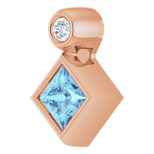 14K Gold Oval Natural Aquamarine Bezel-Set Necklace or Slide Pendant - Rose Gold - view 5