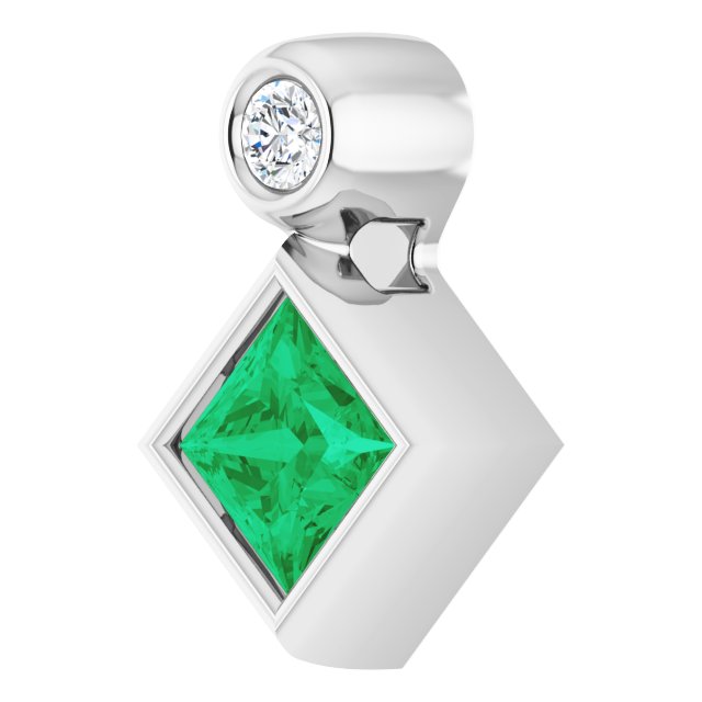 Platinum Oval Natural Emerald Bezel-Set Necklace or Slide Pendant - view 5