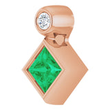 14K Gold Oval Natural Emerald Bezel-Set Necklace or Slide Pendant - Rose Gold - view 5