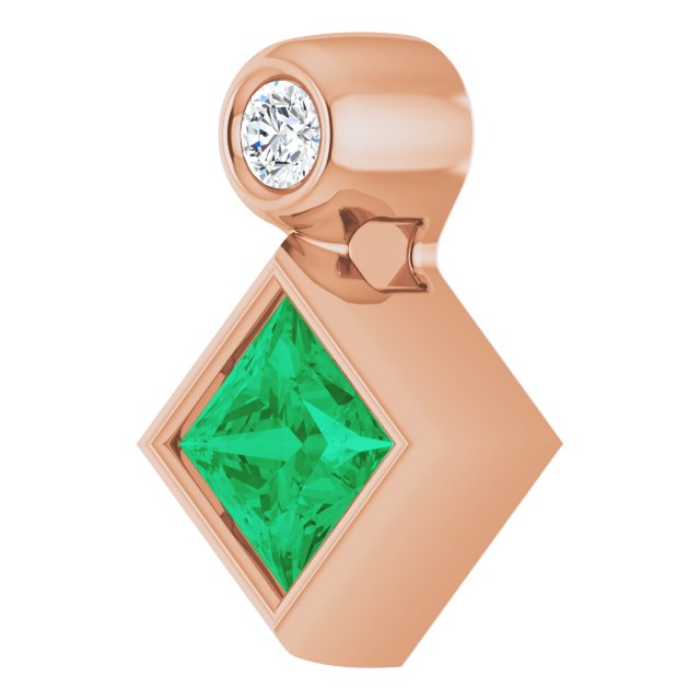 14K Gold Oval Natural Emerald Bezel-Set Necklace or Slide Pendant - Rose Gold - view 5