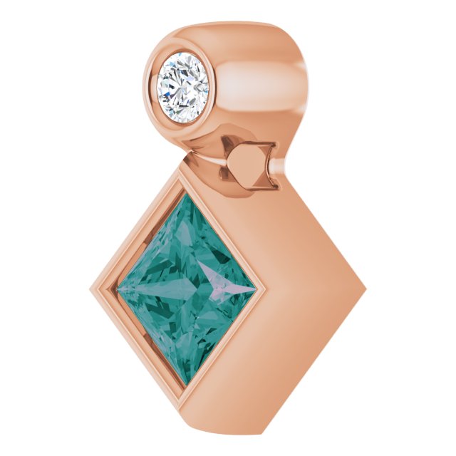 14K Gold Oval Lab-Grown Alexandrite Bezel-Set Necklace or Slide Pendant - Rose Gold - view 5