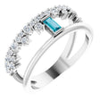 Platinum Straight Baguette Natural London Blue Topaz & Natural Diamond Negative Space Ring – 4mm Stones