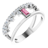 14K Gold Straight Baguette Natural Pink Tourmaline & Natural Diamond Negative Space Ring – 4x2mm - White Gold