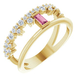 14K Gold Straight Baguette Natural Pink Tourmaline & Natural Diamond Negative Space Ring – 4x2mm - Yellow Gold