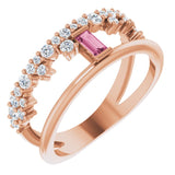 14K Gold Straight Baguette Natural Pink Tourmaline & Natural Diamond Negative Space Ring – 4x2mm - Rose Gold
