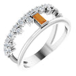 Platinum Straight Baguette Natural Citrine & Natural Diamond Negative Space Ring