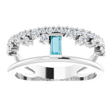 Platinum Straight Baguette Natural London Blue Topaz & Natural Diamond Negative Space Ring – 4mm Stones - view 3