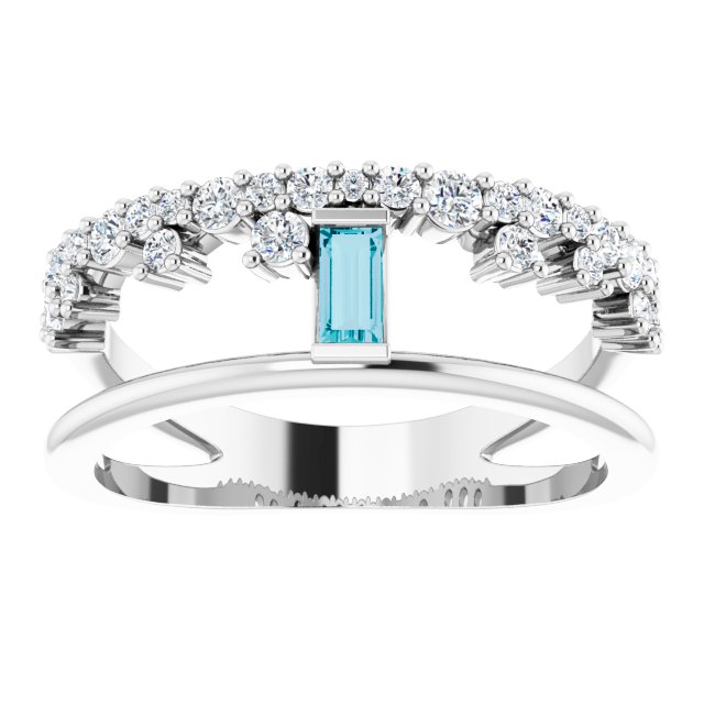 Platinum Straight Baguette Natural London Blue Topaz & Natural Diamond Negative Space Ring – 4mm Stones - view 3