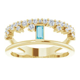 14K Gold Straight Baguette Natural London Blue Topaz & Natural Diamond Negative Space Ring – 4mm Stones - Yellow Gold - view 3