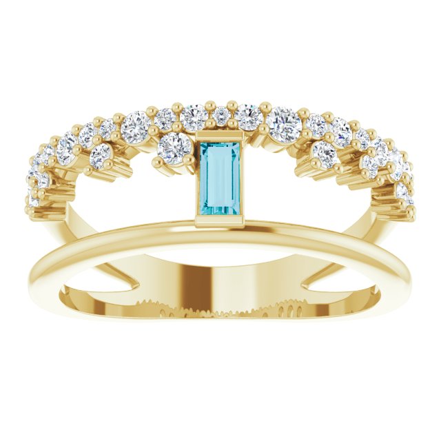 14K Gold Straight Baguette Natural London Blue Topaz & Natural Diamond Negative Space Ring – 4mm Stones - Yellow Gold - view 3
