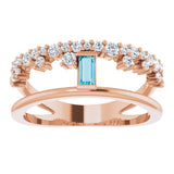 14K Gold Straight Baguette Natural London Blue Topaz & Natural Diamond Negative Space Ring – 4mm Stones - Rose Gold - view 3