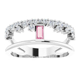 14K Gold Straight Baguette Natural Pink Tourmaline & Natural Diamond Negative Space Ring – 4x2mm - White Gold - view 3