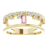 14K Gold Straight Baguette Natural Pink Tourmaline & Natural Diamond Negative Space Ring – 4x2mm - Yellow Gold - view 3