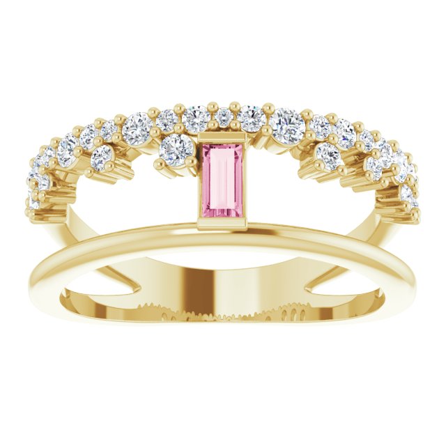 14K Gold Straight Baguette Natural Pink Tourmaline & Natural Diamond Negative Space Ring – 4x2mm - Yellow Gold - view 3