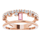 14K Gold Straight Baguette Natural Pink Tourmaline & Natural Diamond Negative Space Ring – 4x2mm - Rose Gold - view 3