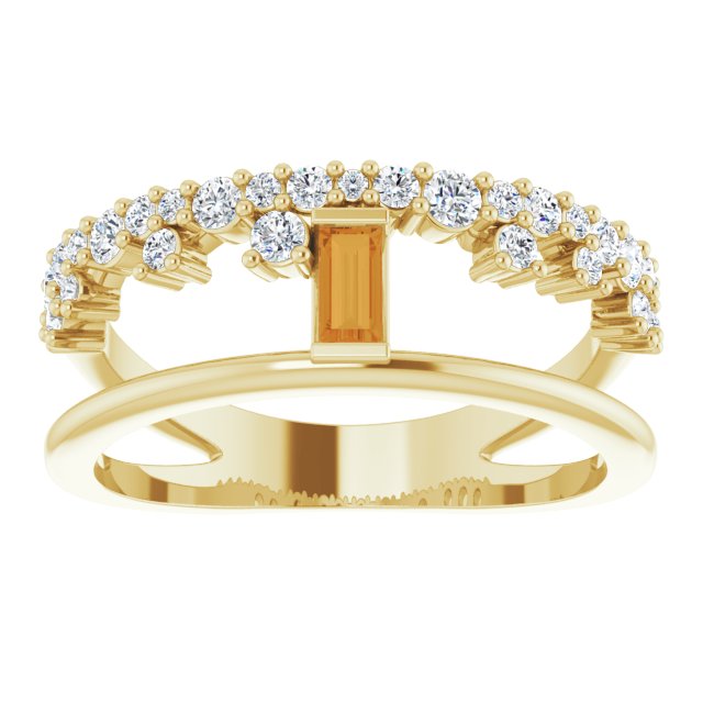 14K Gold Straight Baguette Natural Citrine & Natural Diamond Negative Space Ring - Yellow Gold - view 3