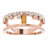 14K Gold Straight Baguette Natural Citrine & Natural Diamond Negative Space Ring - Rose Gold - view 3