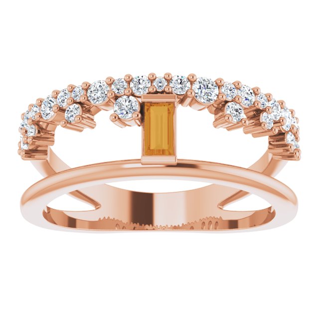 14K Gold Straight Baguette Natural Citrine & Natural Diamond Negative Space Ring - Rose Gold - view 3