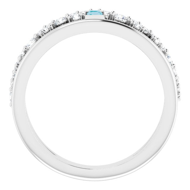 Platinum Straight Baguette Natural London Blue Topaz & Natural Diamond Negative Space Ring – 4mm Stones - view 2