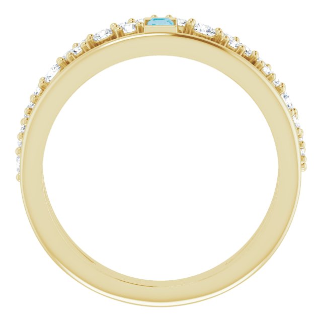 14K Gold Straight Baguette Natural London Blue Topaz & Natural Diamond Negative Space Ring – 4mm Stones - Yellow Gold - view 2
