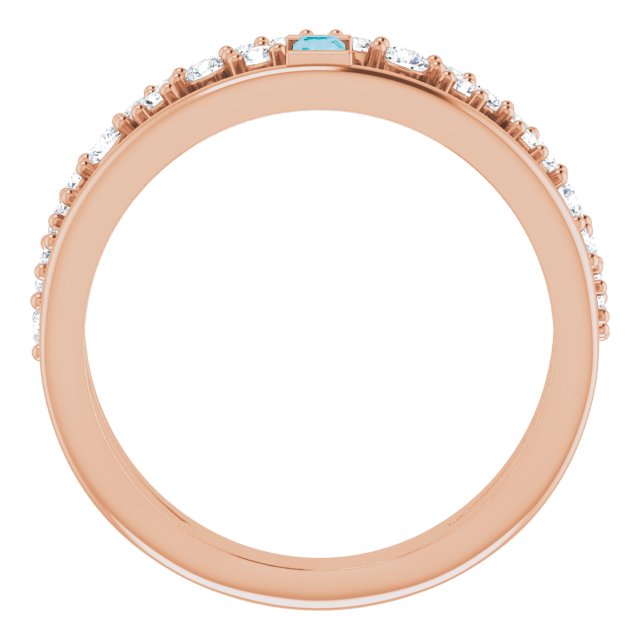 14K Gold Straight Baguette Natural London Blue Topaz & Natural Diamond Negative Space Ring – 4mm Stones - Rose Gold - view 2