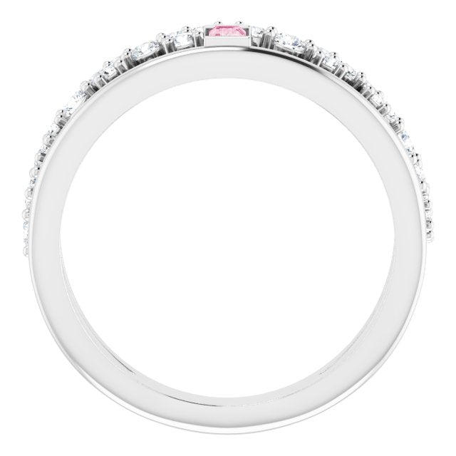 14K Gold Straight Baguette Natural Pink Tourmaline & Natural Diamond Negative Space Ring – 4x2mm - White Gold - view 2