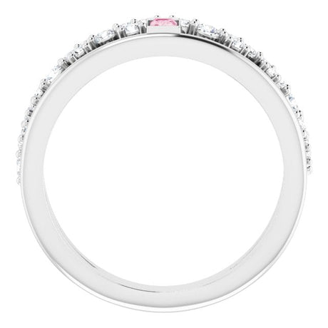 Platinum Straight Baguette Natural Pink Tourmaline & Natural Diamond Negative Space Ring - view 2