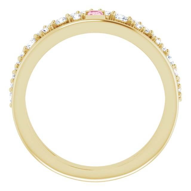 14K Gold Straight Baguette Natural Pink Tourmaline & Natural Diamond Negative Space Ring – 4x2mm - Yellow Gold - view 2
