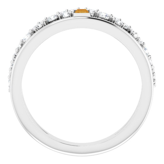 Platinum Straight Baguette Natural Citrine & Natural Diamond Negative Space Ring - view 2