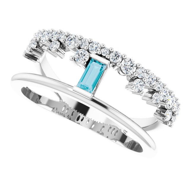 Platinum Straight Baguette Natural London Blue Topaz & Natural Diamond Negative Space Ring – 4mm Stones - view 5